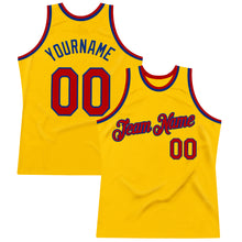 Load image into Gallery viewer, Custom Gold Red-Royal Authentic Throwback Basketball Jersey