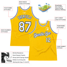 Load image into Gallery viewer, Custom Gold White-Royal Authentic Throwback Basketball Jersey