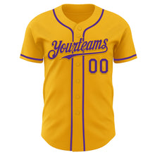 Load image into Gallery viewer, Custom Gold Purple Authentic Baseball Jersey