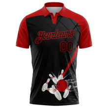 Load image into Gallery viewer, Custom Black Red 3D Pattern Design Bowling Performance Polo Shirt