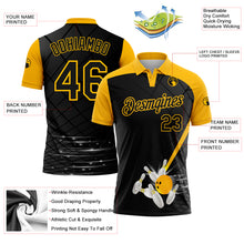 Load image into Gallery viewer, Custom Black Gold 3D Pattern Design Bowling Performance Polo Shirt