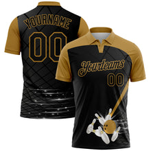 Load image into Gallery viewer, Custom Black Old Gold 3D Pattern Design Bowling Performance Polo Shirt