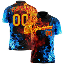 Load image into Gallery viewer, Custom Red Yellow 3D Pattern Design Flame Performance Golf Polo Shirt