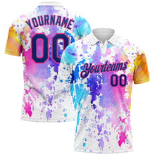 Load image into Gallery viewer, Custom White Royal-Pink 3D Pattern Design Watercolor Performance Golf Polo Shirt