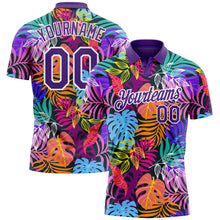 Load image into Gallery viewer, Custom Purple White 3D Pattern Design Hawaii Palm Trees Performance Golf Polo Shirt