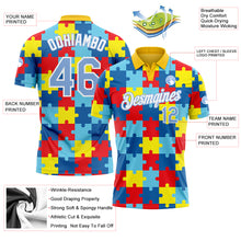 Load image into Gallery viewer, Custom Light Blue White 3D Pattern Design Autism Awareness Puzzle Pieces Performance Golf Polo Shirt