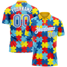 Load image into Gallery viewer, Custom Light Blue White 3D Pattern Design Autism Awareness Puzzle Pieces Performance Golf Polo Shirt