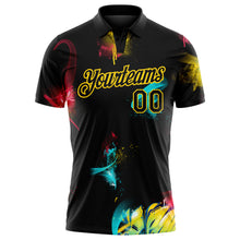 Load image into Gallery viewer, Custom Graffiti Pattern Black-Yellow 3D Performance Golf Polo Shirt
