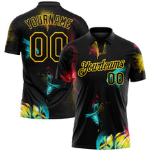 Load image into Gallery viewer, Custom Graffiti Pattern Black-Yellow 3D Performance Golf Polo Shirt