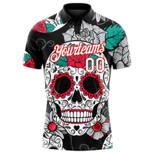 Load image into Gallery viewer, Custom Black White-Red 3D Skull Fashion Performance Golf Polo Shirt