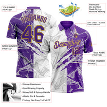 Load image into Gallery viewer, Custom Graffiti Pattern Purple-Old Gold 3D Scratch Performance Golf Polo Shirt
