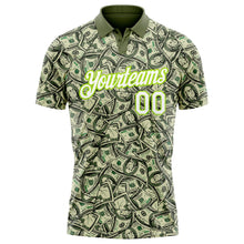 Load image into Gallery viewer, Custom Green White-Neon Green 3D Pattern Design Dollar Performance Golf Polo Shirt