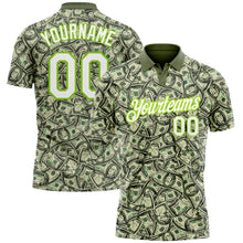 Load image into Gallery viewer, Custom Green White-Neon Green 3D Pattern Design Dollar Performance Golf Polo Shirt