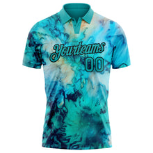 Load image into Gallery viewer, Custom Tie Dye Teal-Black 3D Performance Golf Polo Shirt