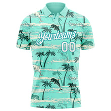 Load image into Gallery viewer, Custom Teal White 3D Pattern Design Hawaii Palm Trees Performance Golf Polo Shirt