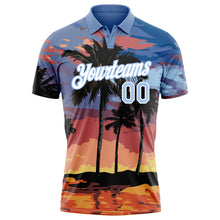 Load image into Gallery viewer, Custom Light Blue White 3D Pattern Design Hawaii Palm Trees Performance Golf Polo Shirt