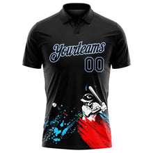 Load image into Gallery viewer, Custom Graffiti Pattern Black-Light Blue 3D Performance Golf Polo Shirt