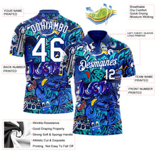 Load image into Gallery viewer, Custom Graffiti Pattern White-Royal 3D Performance Golf Polo Shirt