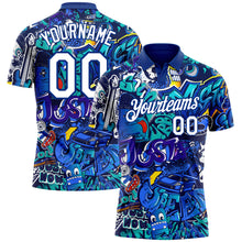 Load image into Gallery viewer, Custom Graffiti Pattern White-Royal 3D Performance Golf Polo Shirt