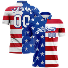 Load image into Gallery viewer, Custom Royal White Red 3D American Flag Performance Golf Polo Shirt