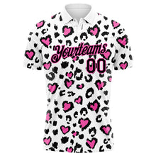 Load image into Gallery viewer, Custom White Black-Pink 3D Pattern Design Leopard Print Performance Golf Polo Shirt