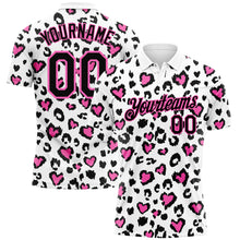 Load image into Gallery viewer, Custom White Black-Pink 3D Pattern Design Leopard Print Performance Golf Polo Shirt