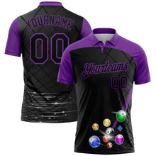Load image into Gallery viewer, Custom Black Purple 3D Pattern Design Billiards Performance Polo Shirt