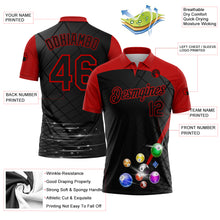 Load image into Gallery viewer, Custom Black Red 3D Pattern Design Billiards Performance Polo Shirt