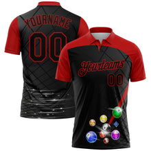 Load image into Gallery viewer, Custom Black Red 3D Pattern Design Billiards Performance Polo Shirt