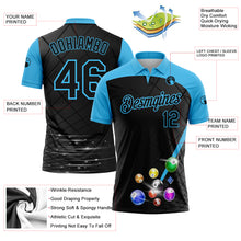 Load image into Gallery viewer, Custom Black Sky Blue 3D Pattern Design Billiards Performance Polo Shirt