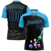 Load image into Gallery viewer, Custom Black Sky Blue 3D Pattern Design Billiards Performance Polo Shirt