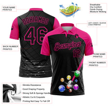 Load image into Gallery viewer, Custom Black Hot Pink 3D Pattern Design Billiards Performance Polo Shirt