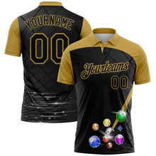 Load image into Gallery viewer, Custom Black Old Gold 3D Pattern Design Billiards Performance Polo Shirt