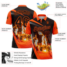 Load image into Gallery viewer, Custom Black Orange 3D Pattern Design Flame Billiards Performance Polo Shirt
