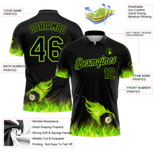 Load image into Gallery viewer, Custom Black Neon Green 3D Pattern Design Flame Billiards 8 Ball Performance Polo Shirt