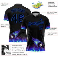 Load image into Gallery viewer, Custom Black Thunder Blue 3D Pattern Design Flame Billiards 8 Ball Performance Polo Shirt