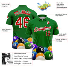 Load image into Gallery viewer, Custom Kelly Green Red-White 3D Pattern Design Billiards 8 Ball Performance Polo Shirt