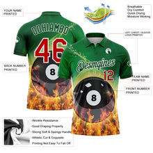 Load image into Gallery viewer, Custom Green Red-White 3D Pattern Design Flame Billiards 8 Ball Performance Polo Shirt