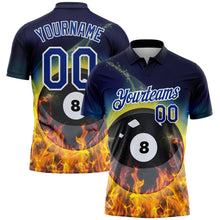 Load image into Gallery viewer, Custom Royal White 3D Pattern Design Flame Billiards 8 Ball Performance Polo Shirt
