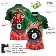 Load image into Gallery viewer, Custom Green Red-White 3D Pattern Design Flame Billiards 8 Ball Performance Polo Shirt