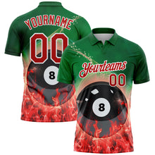 Load image into Gallery viewer, Custom Green Red-White 3D Pattern Design Flame Billiards 8 Ball Performance Polo Shirt