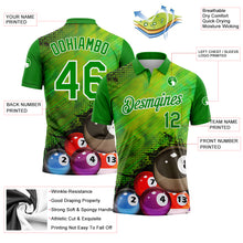 Load image into Gallery viewer, Custom Neon Green White 3D Pattern Design Billiards Performance Polo Shirt