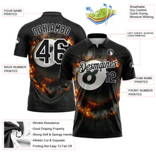 Load image into Gallery viewer, Custom Black White 3D Pattern Design Flame Billiards 8 Ball Performance Polo Shirt