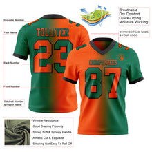 Load image into Gallery viewer, Custom Kelly Green Orange-Black Mesh Authentic Gradient Fashion Football Jersey
