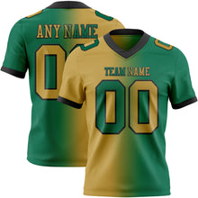 Load image into Gallery viewer, Custom Kelly Green Old Gold-Black Mesh Authentic Gradient Fashion Football Jersey