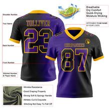 Load image into Gallery viewer, Custom Black Purple-Gold Mesh Authentic Gradient Fashion Football Jersey