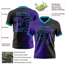 Load image into Gallery viewer, Custom Black Purple-Teal Mesh Authentic Gradient Fashion Football Jersey