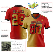 Load image into Gallery viewer, Custom Red Old Gold-Black Mesh Authentic Gradient Fashion Football Jersey