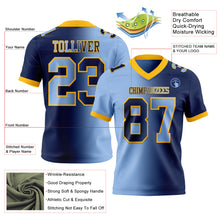 Load image into Gallery viewer, Custom Navy Light Blue-Gold Mesh Authentic Gradient Fashion Football Jersey