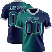 Load image into Gallery viewer, Custom Navy Teal-Gray Mesh Authentic Gradient Fashion Football Jersey